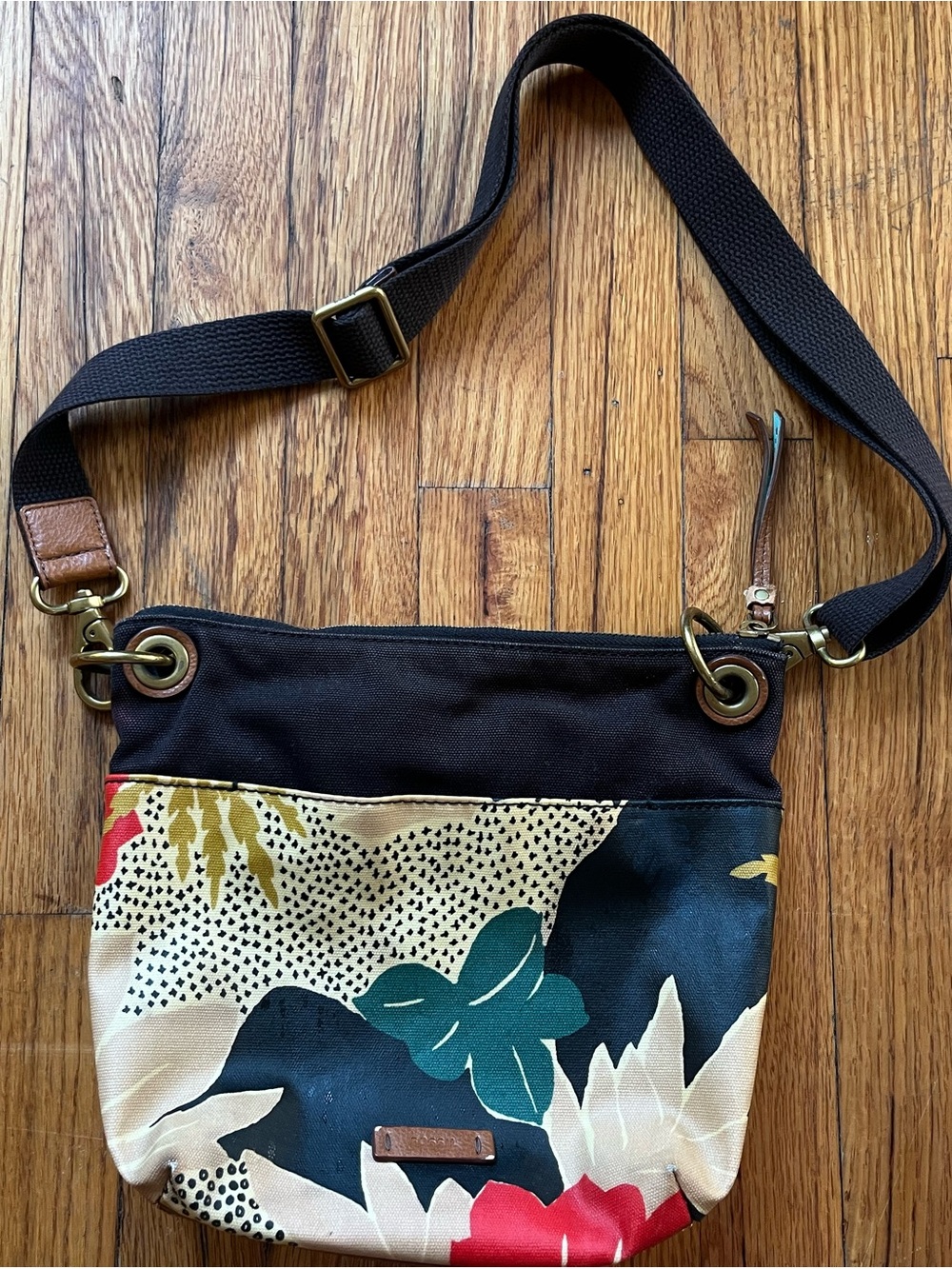 Fossil Floral Waxed Canvas/Canvas Crossbody